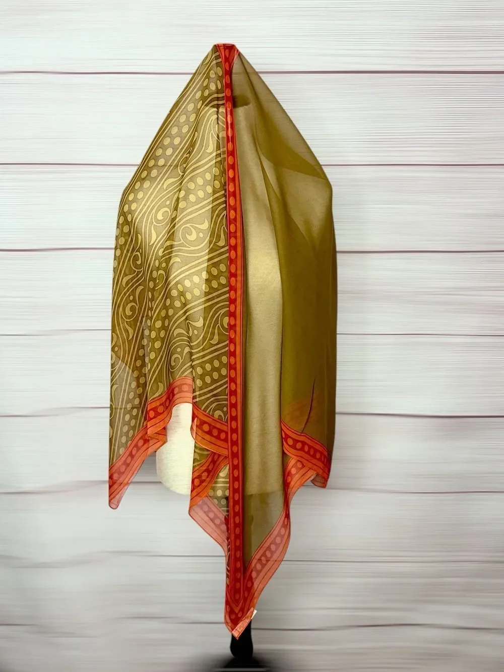 Ellen Tracy Linda Allard Large Silk Chiffon Scarf Mustard Orange 42x42